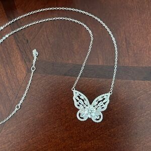 Moissanite Silver Sparkly Butterfly Necklace - 15” Length